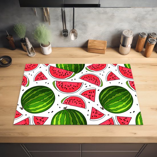 KitchenYeah® Inductie beschermer 77x51 cm - Patroon - Watermeloen - Pit - Fruit - Kookplaataccessoires - Afdekplaat voor kookplaat - Inductiebeschermer - Inductiemat - Inductieplaat mat