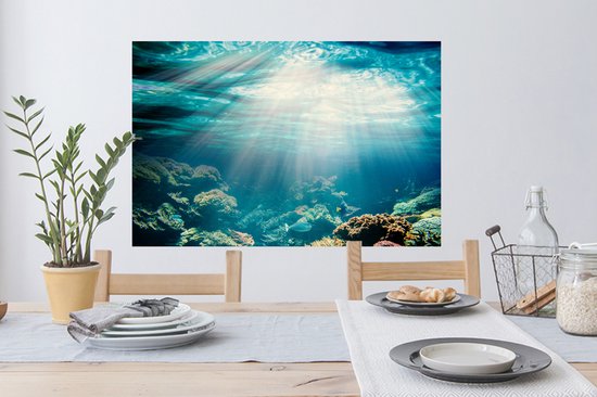 Stickers muraux - Film autocollant - Mer - Corail - Soleil - 90x60 cm - Film adhésif - Stickers muraux Chambre d'enfant - Papier peint autocollant