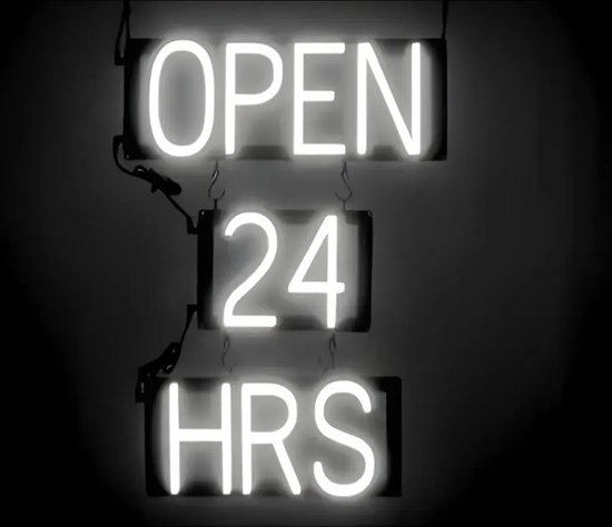 OUVERT HRS /24 - Néon publicitaire Enseigne lumineuse LED | SortBrite | 42 x 60 cm | 6 modes de gradation - 8 animations lumineuses | Éclairage au néon pour panneaux publicitaires