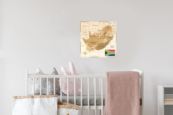 Muursticker Illustration Afrique du Sud - Illustration ancienne carte de Afrique du Sud - 30x30 cm - film adhésif autocollant - sticker mural repositionnable