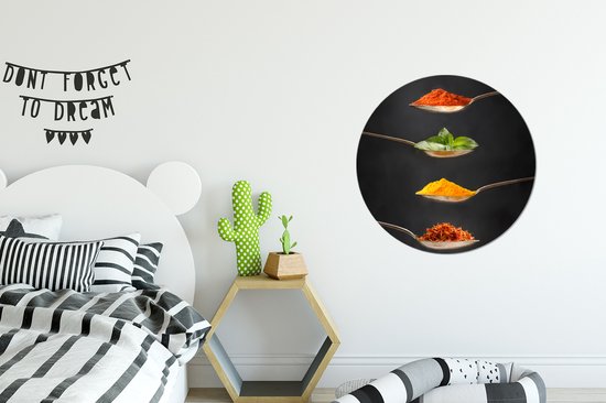WallCircle - Stickers muraux - Cercle Papier Peint - Herbes - Cuillère - Épices - Zwart - Italien - 80x80 cm - Cercle Mural - Auto Adhésif - Autocollant Rond Papier Peint