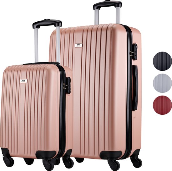 ﻿﻿﻿Slazenger Kofferset 2 Delig - Handbagage Trolley en Ruimbagage Koffer (S + M/L) - ABS Hardcase Koffer Set met 360° Wielen - Cijferslot - Roze