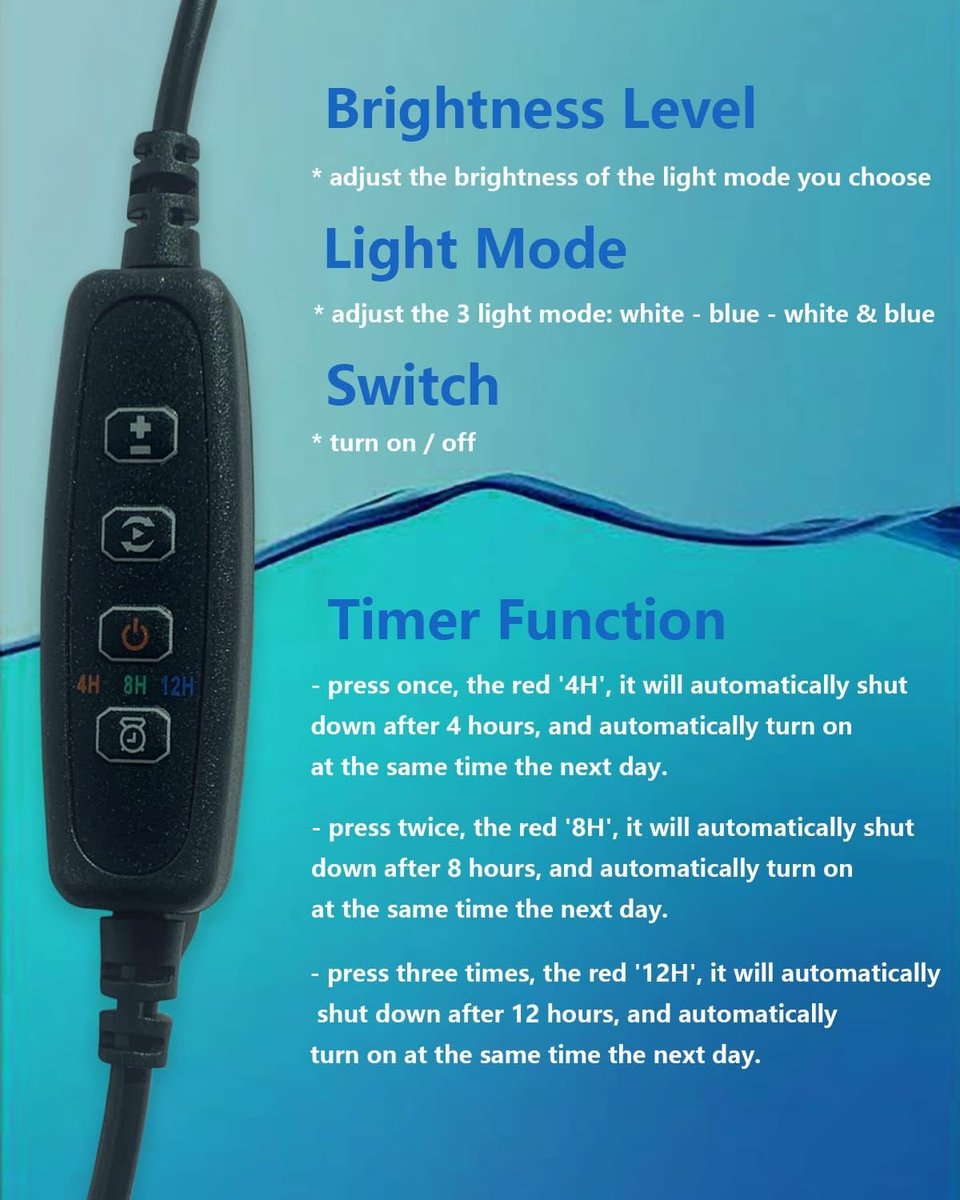 Nobleza Aquarium LED Verlichting Met Timer - 3 Kleuren, 10 Helderheidsniveaus, Verstelbaar 30-50cm - 8W Planten & Vissen Lamp