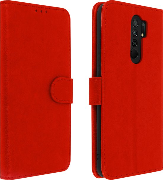 Étui folio adapté au portefeuille et au support vidéo Redmi 9, rouge