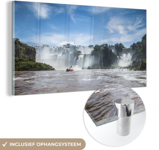 MuchoWow® Glasschilderij 120x60 cm - Schilderij acrylglas - De Iguaçu watervallen vanaf het meer bij Brazilië en Argentinië - Foto op glas - Schilderijen
