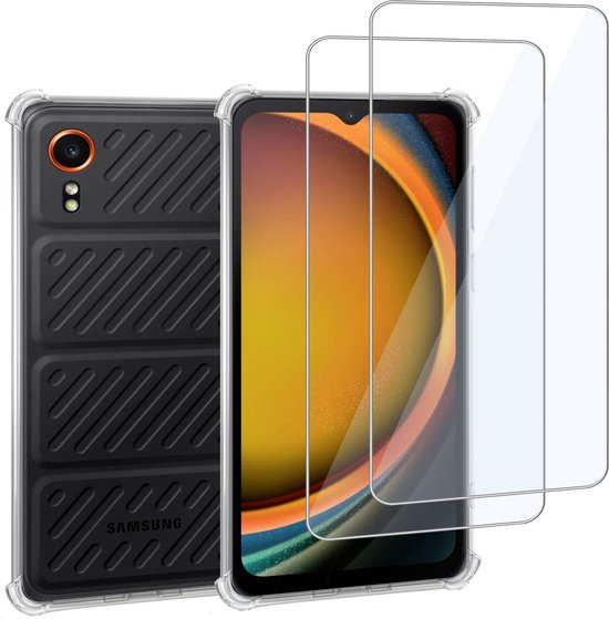 Convient pour Samsung Galaxy Xcover 7 - Coque + 2x Protecteur d'écran - Couvercle en Glas trempé + Coque antichoc - Transparent