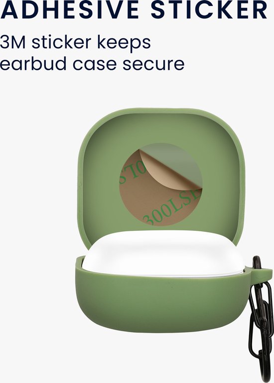 Groene oordopjes case, open, met 3M sticker.