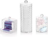 Make-up Organizer Set, Wattenschijfjehouder & Wattenstaafje Container en Wattenschijfje Dispenser, Opbergdoos met Deksel (Diamant)