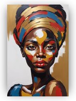 Afrikaanse vrouw met goud - Vrouw canvas schilderijen - Wanddecoratie goud - Muurdecoratie industrieel - Canvas schilderijen woonkamer - Wanddecoratie - 60 x 90 cm 18mm
