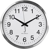 Eurotime 56862-07 Wireless Wall Clock, 40 cm, Silver Stainless Steel Case, Real Glass, Station Button, Automatic Time Change, Wall Clock for Living Room or