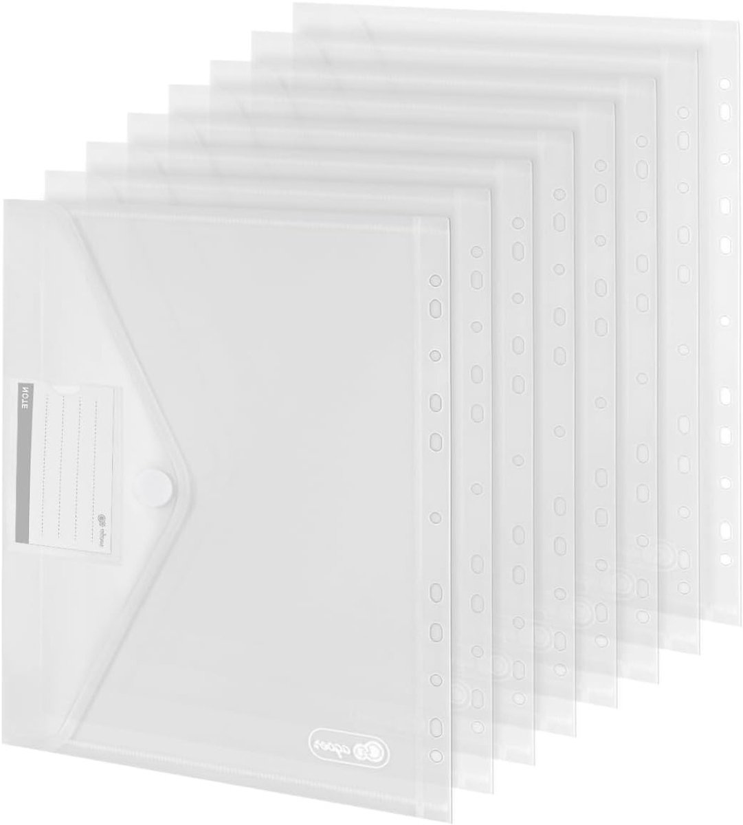 20 Stuks Perforated A4 Plastic Mappen met 11 Gaten, Documentenfolders met Klittenbandsluiting en Labelbox voor School en Kantoor