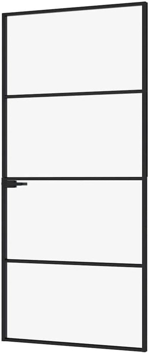 Binnendeur Glas Aluminium - Glazen Deur Binnen - Kamer Overgang - Smal Aluminium Frame - 93x2015 cm - Zwart
