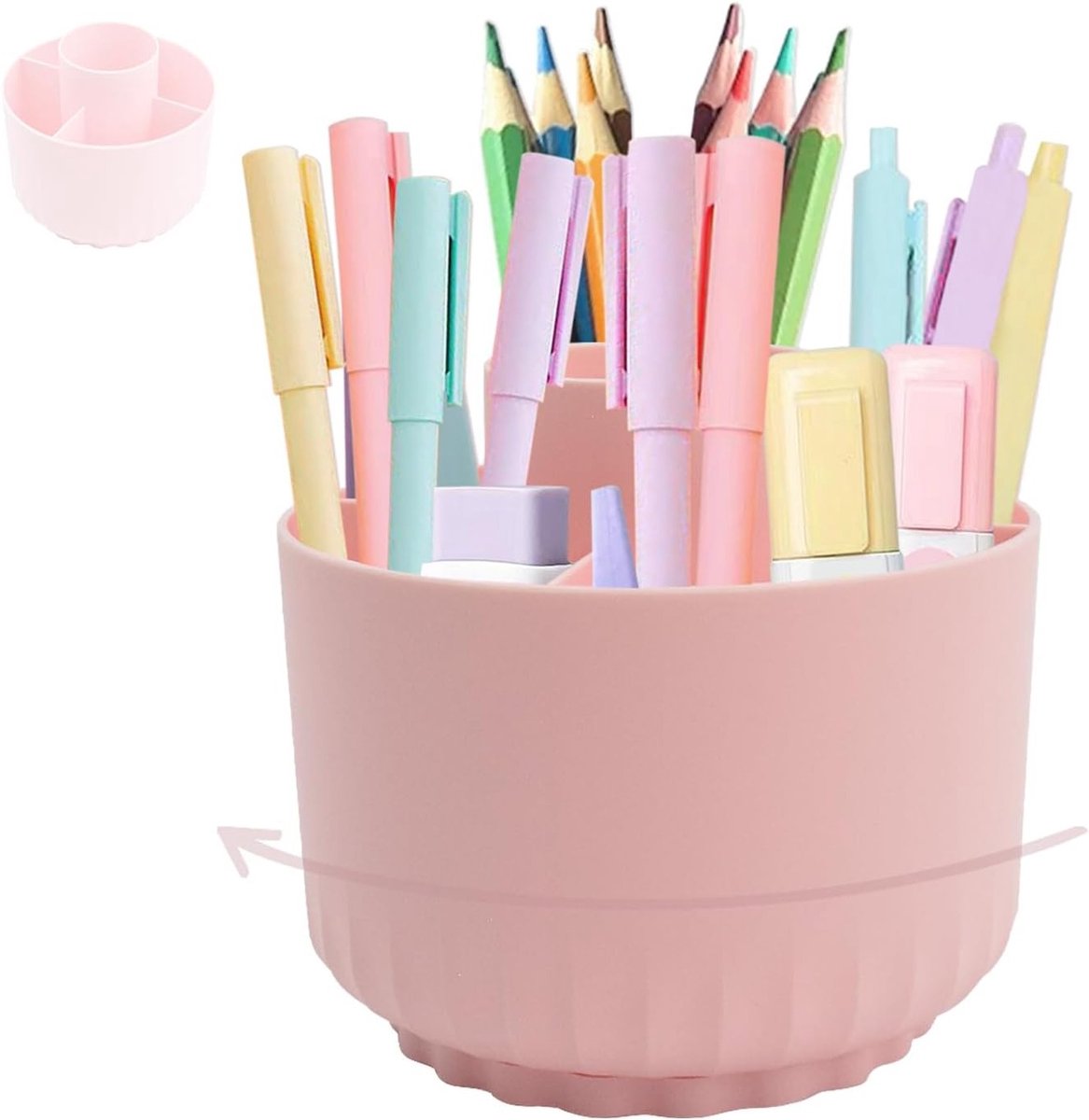 360° Rotating Pen Holder met 5 Compartimenten voor Organisatie, Ideaal voor Pencils, Pens en Cosmetica, Perfect voor Kantoor en Studie