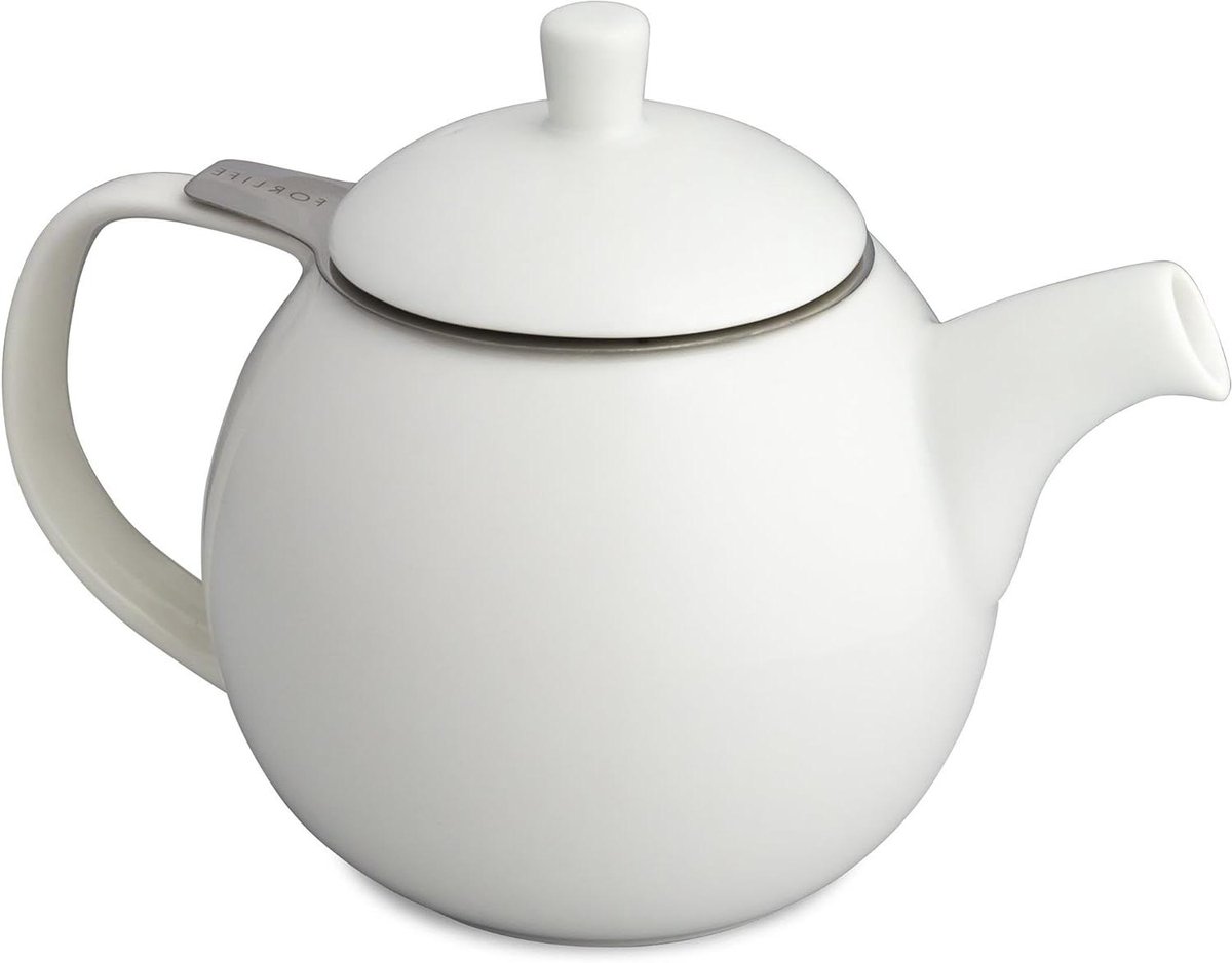 Theepot Gebogen Vorm - Theekan Porselein - Thee Zetten - Vaatwasmachinebestendig - 700ml - Wit