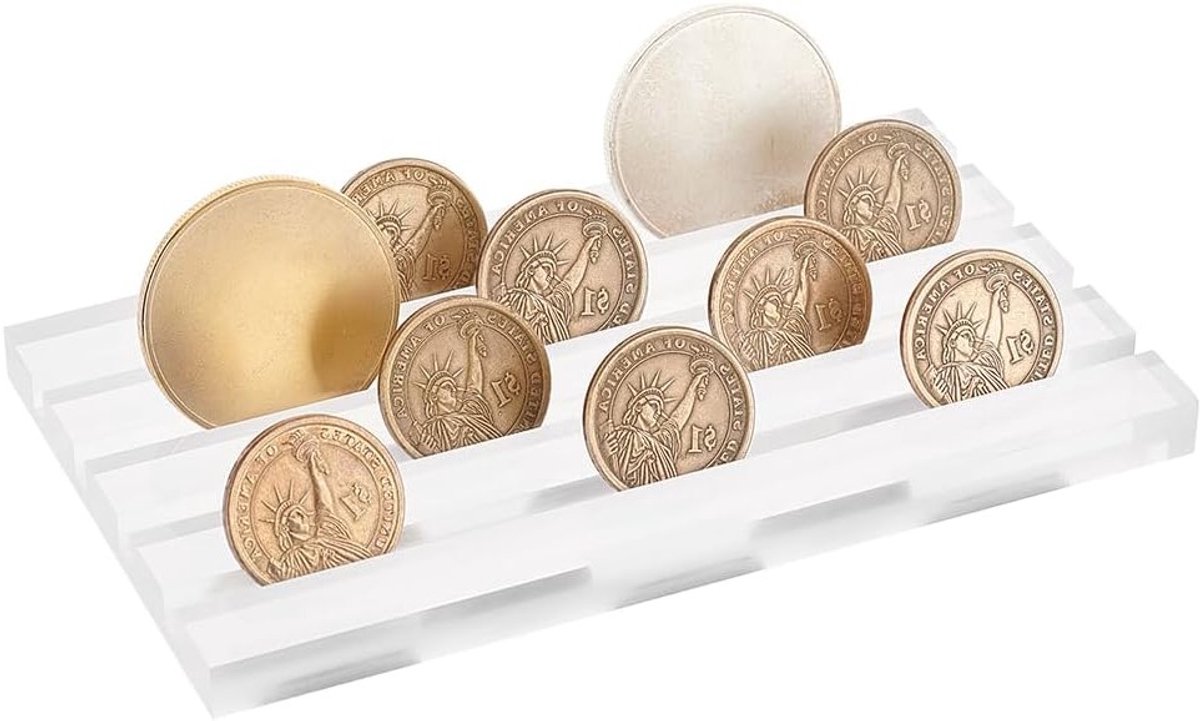 4-rijen heldere acryl challenge coins houder voor 12-16 munten, tentoonstellingscase, verzamelobjecten en militaire munten