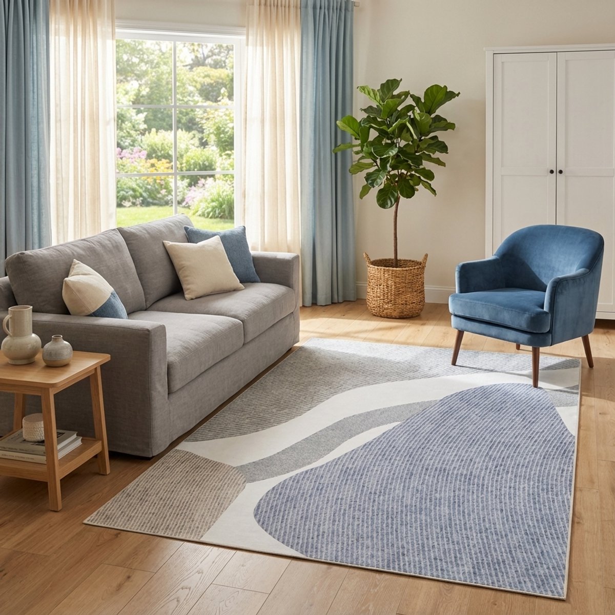 Tapiso Wisp Vloerkleed Grijs Blauw – Laagpolig Abstract Tapijt voor Woonkamer Slaapkamer –