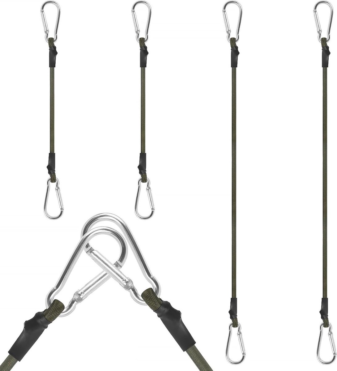 Multifunctionele Bungee Koorden met Carabiners - 4 Stuks, 30/60cm Elastische Lashing Straps voor Fietsen, Camping en Luggage Beveiliging