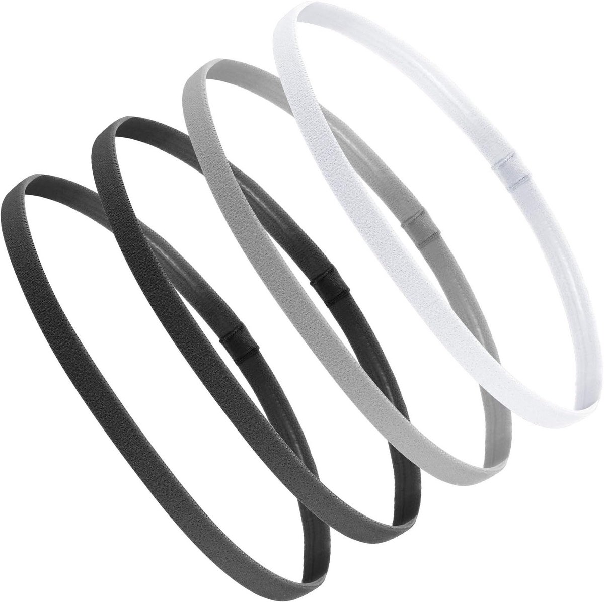 Dikke Antislip Sport Haarbanden voor Dames en Heren - Set van 4 in Zwart, Grijs en Wit voor Comfort en Stabiliteit tijdens Activiteiten