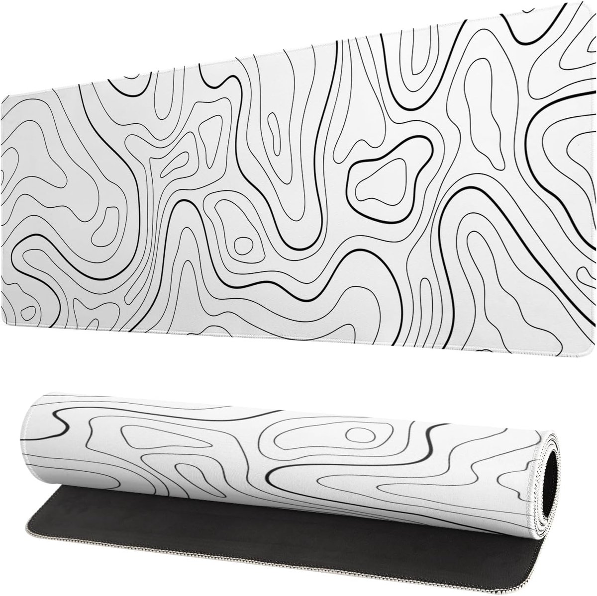 Lange gaming muismat - Groot waterdicht gaming muismat - Versterkte omzoomde randen - Antislip bureaumat voor thuis en kantoor - Verbetert uw bureau-ervaring - 31,5 x 11,8 inch - Wit topografisch