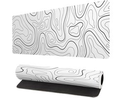 Lange gaming muismat - Groot waterdicht gaming muismat - Versterkte omzoomde randen - Antislip bureaumat voor thuis en kantoor - Verbetert uw bureau-ervaring - 31,5 x 11,8 inch - Wit topografisch