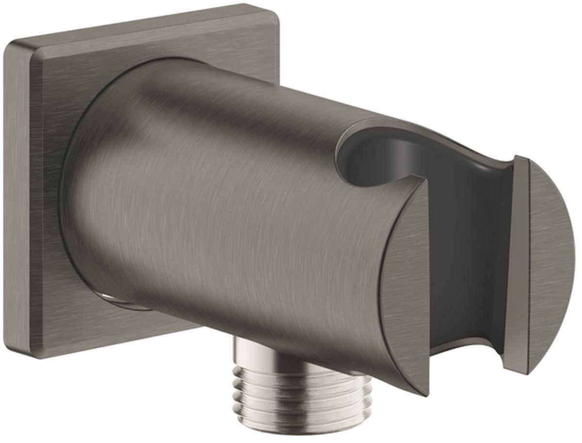 GROHE Rainshower Wandaansluitbocht - 1/2" - met houder - vierkante rozet - hard graphite geborsteld