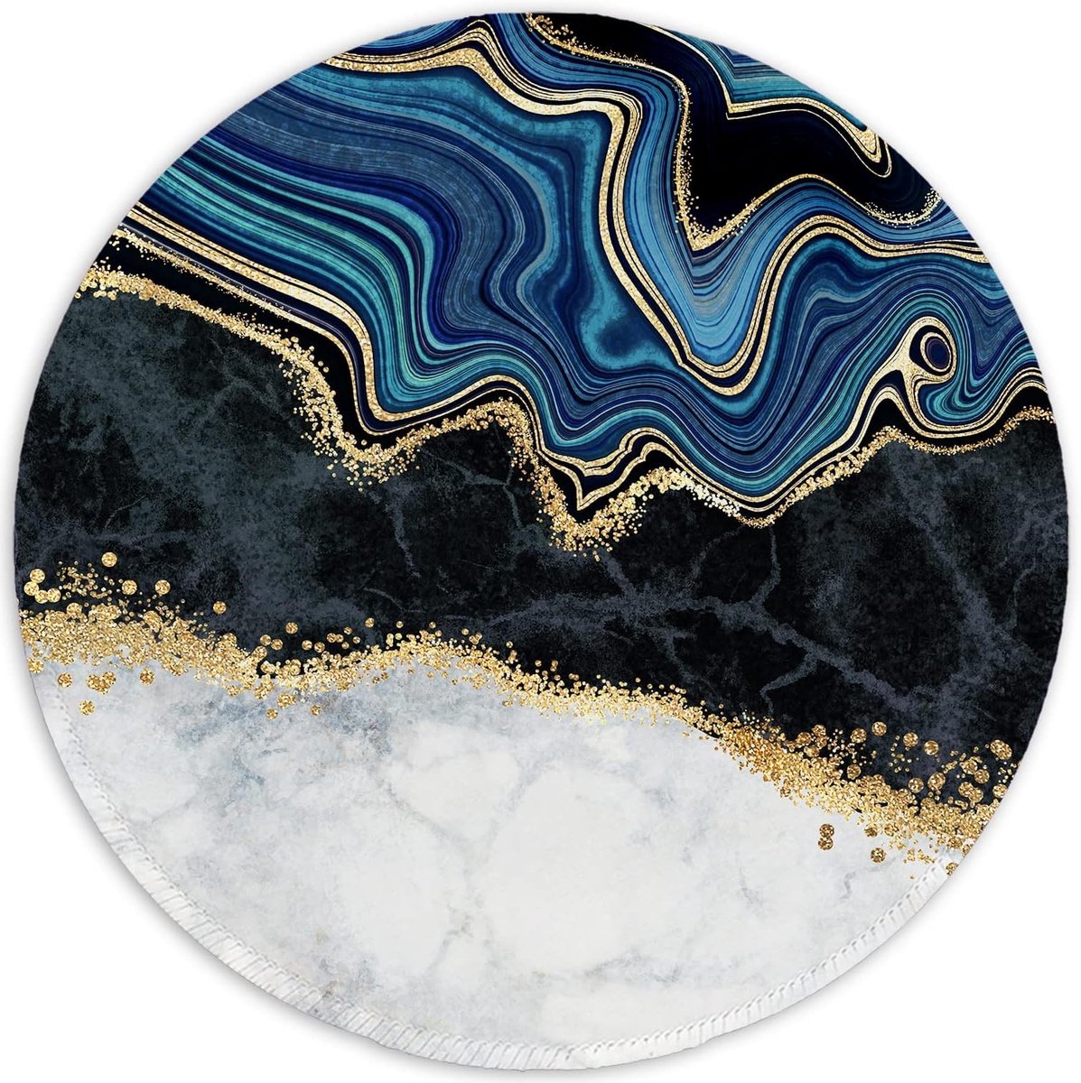 Ronde Muismat met Gestikte Rand, Waterdicht en Antislip, Ideaal voor Kantoor en Gaming, Abstract Marmer Design en Desk Accessories