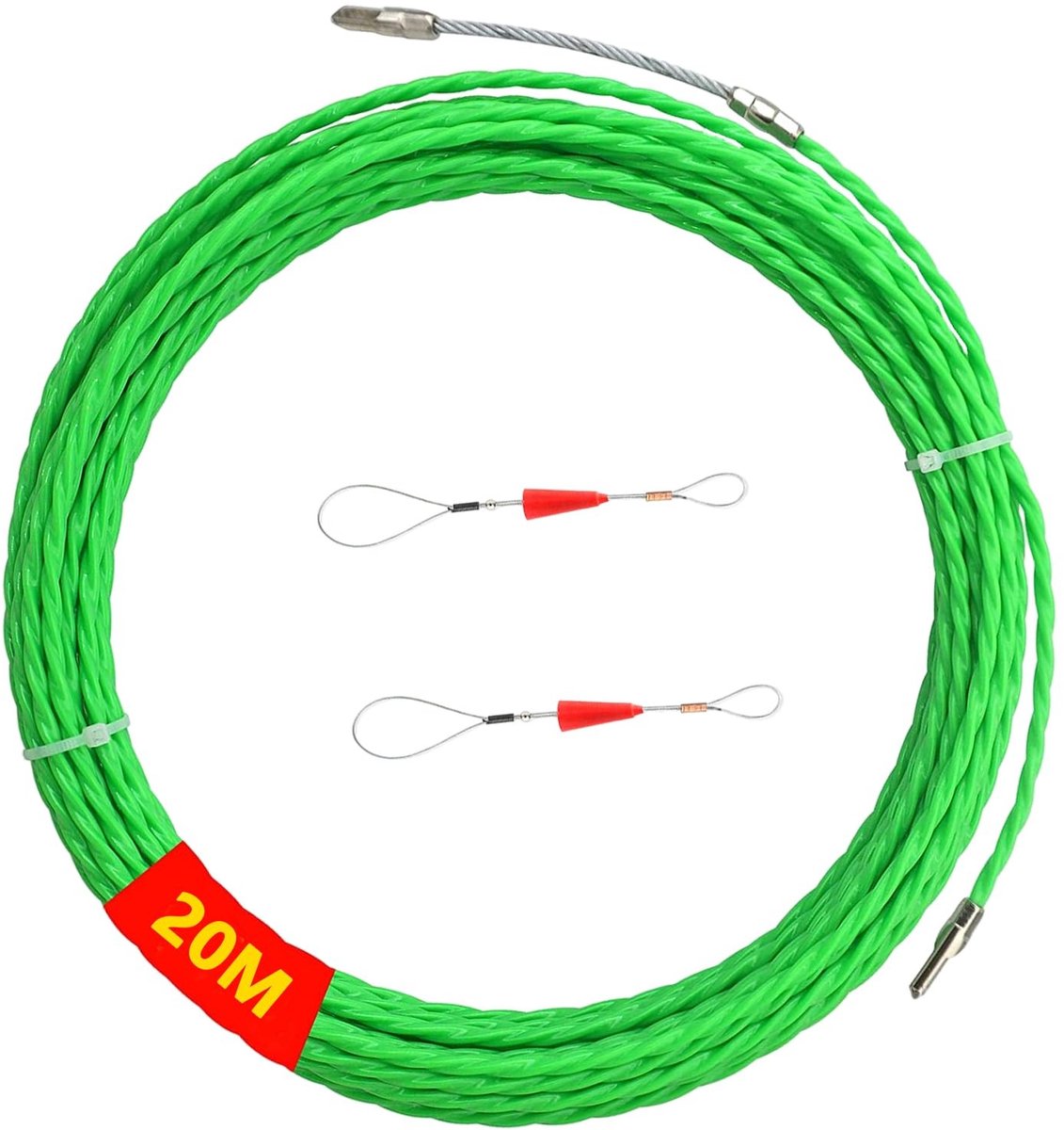 Dailygoods - Dailygoody - Kabelinvoerhulp - Intrekspiraal 20 m - Hoogwaardige kwaliteit - Groen - Kabelverlegging - Ideaal voor buizen - Geschikt voor professional