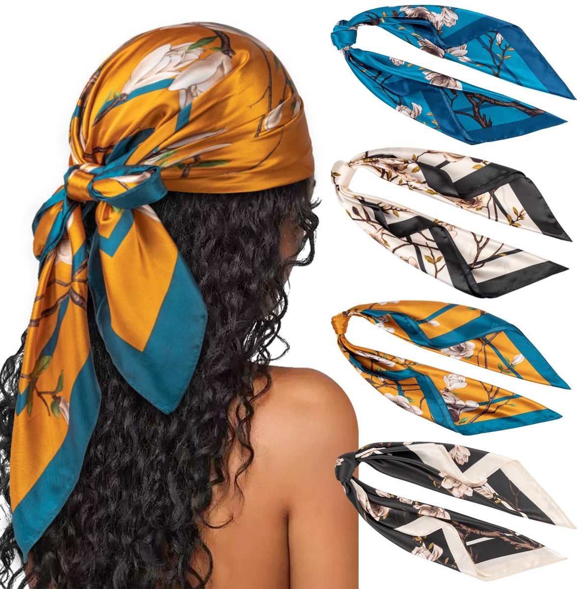 Dailygoods - Dailygoody - Satijnen Hoofddoeken - Haar Sjaals - Trendy Accessoires - Vierkant - Bandana's - Klassiek Gedessineerde Sjaals - Geschikt voor Dames - Se