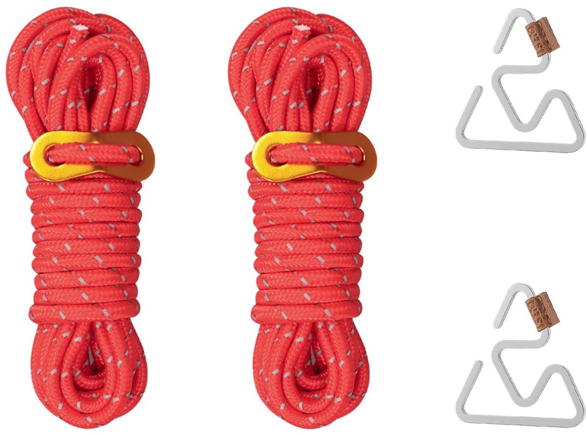 Dailygoods - Dailygoody Scheertouw - Camping Touw - Sterk en Duurzaam - Rood - Abspannseil - Voor Buitenactiviteiten - 4 Stuks