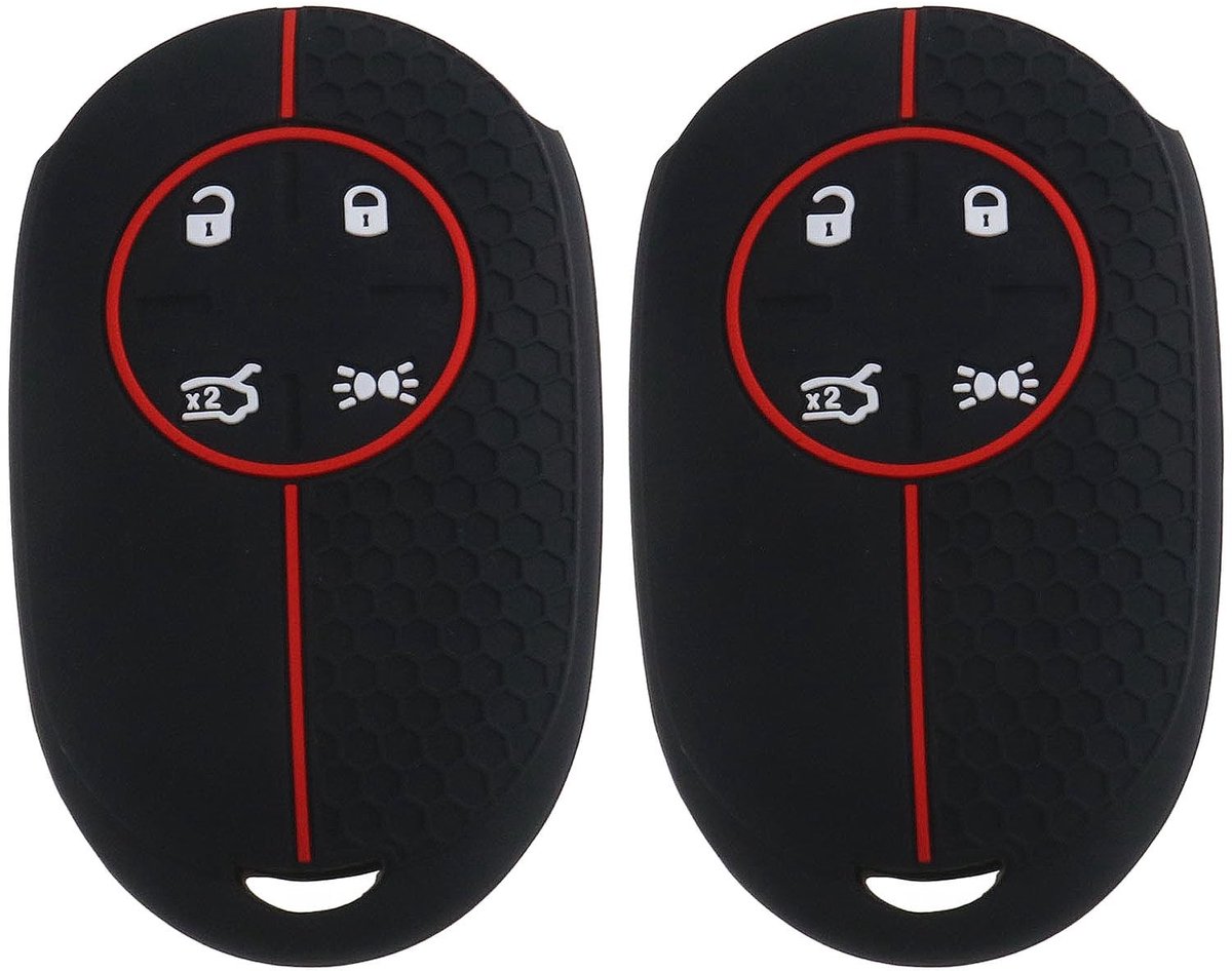 Dailygoods - Dailygoody - Autosleutelhoes - Siliconen - Bescherming - Zwart Rood - 4-knops - Compatibel met Fiat 500E - 2 stuks
