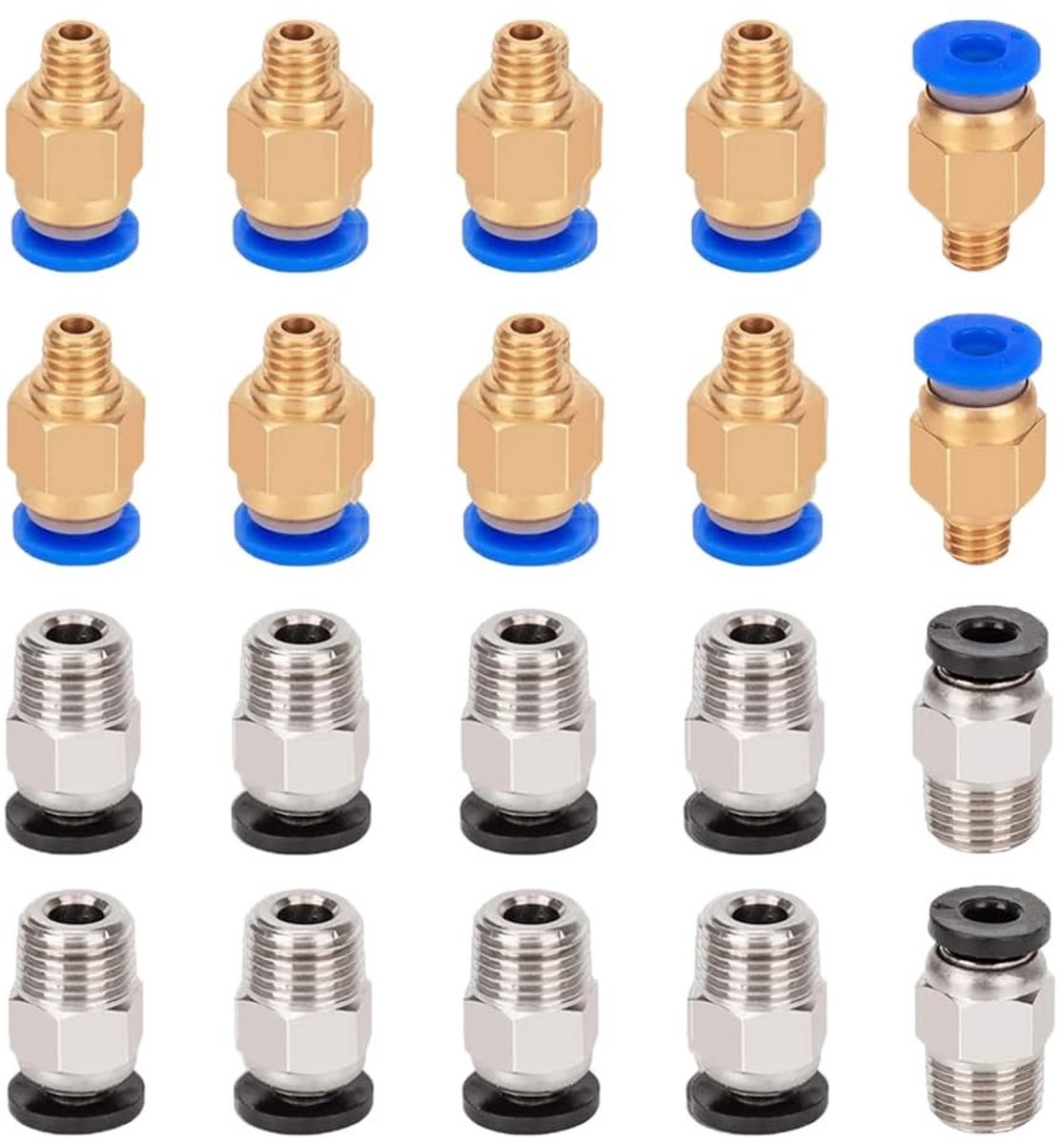 Dailygoods - Dailygoody - 3D-printer-bandenconnectorset - PC4-M6 en PC4-M10 - Koper en kunststof - 20 stuks - Snelkoppeling - Voor 3D-printers