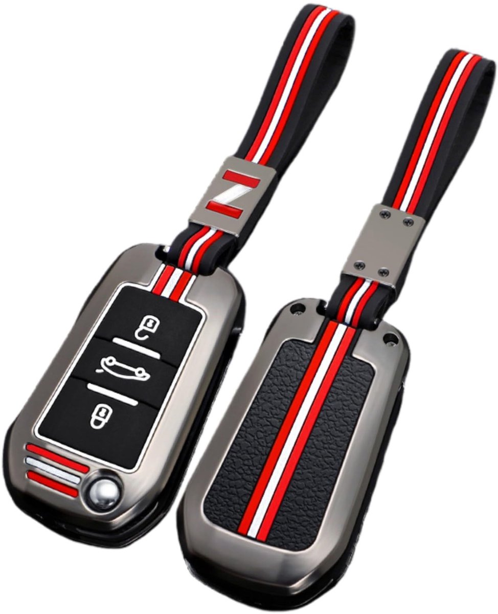 Dailygoody - Zinklegering autosleutelhoes - Sleutelhangerhoesjes - Schokbestendig en krasvrij - Mat met touw - Compatibel met Peugeot en Citroen