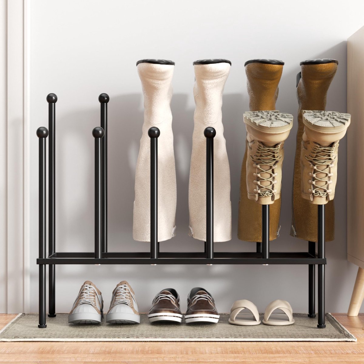 Dailygoody - Vrijstaand Schoenenrek - Schoenopberger - Stabiele Basis - Zwart - Schoen Organizer - Geschikt voor Diverse Schoenen - 6 Paar Schoen