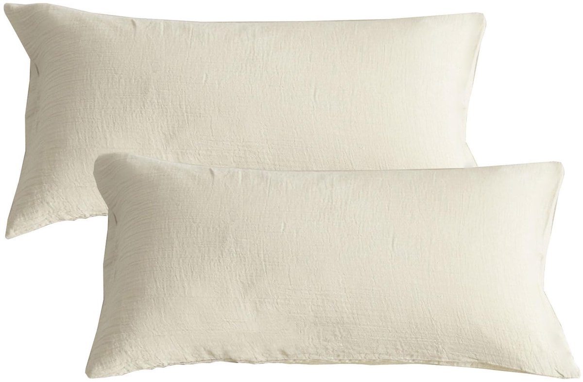 Dailygoods - Dailygoody - Mousseline kussensloop - Zacht en comfortabel - Beige - Set van 2 - Perfect voor een goede nachtrust - 40 x 80 cm