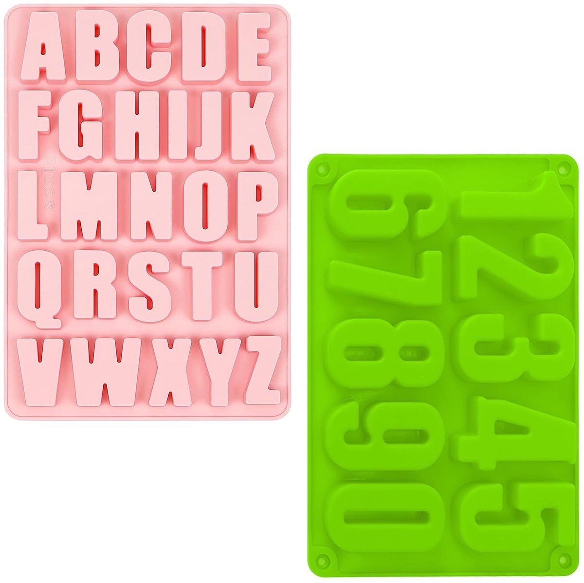 Dailygoods - Dailygoody - Siliconen Vormpjes - Herbruikbare Letters en Nummers - Antiaanbak - Roze en Groen - Taartdecoratie - Geschikt voor Verjaardagsfeest
