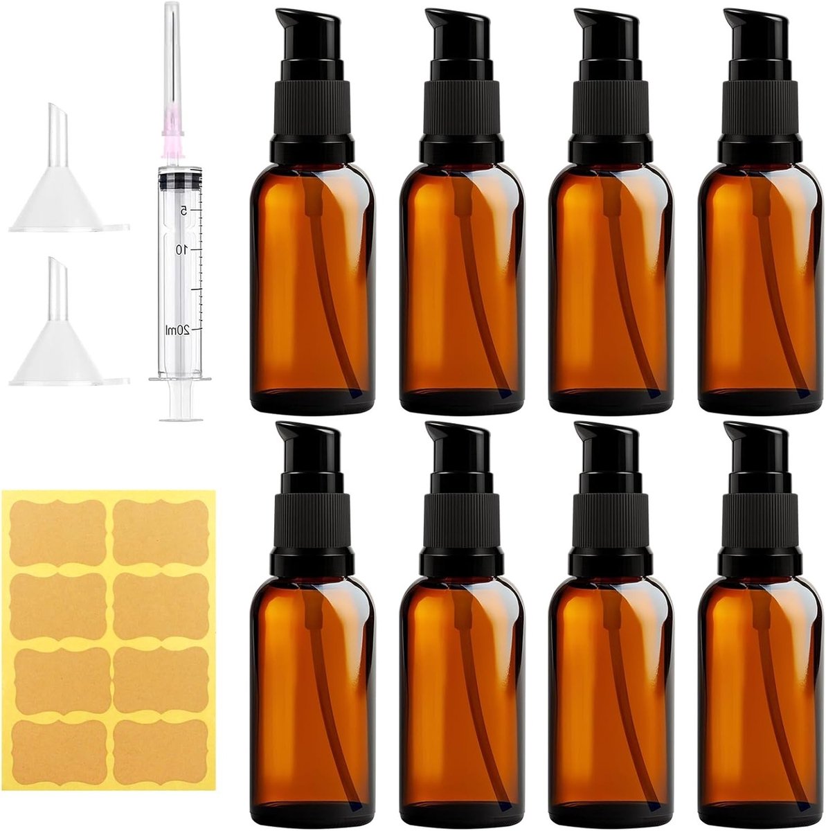 Lege glazen flessen set van 8 stuks, 30ml, bruin en amberkleurig, ideaal voor aromatherapie, essentiële oliën en cosmetica