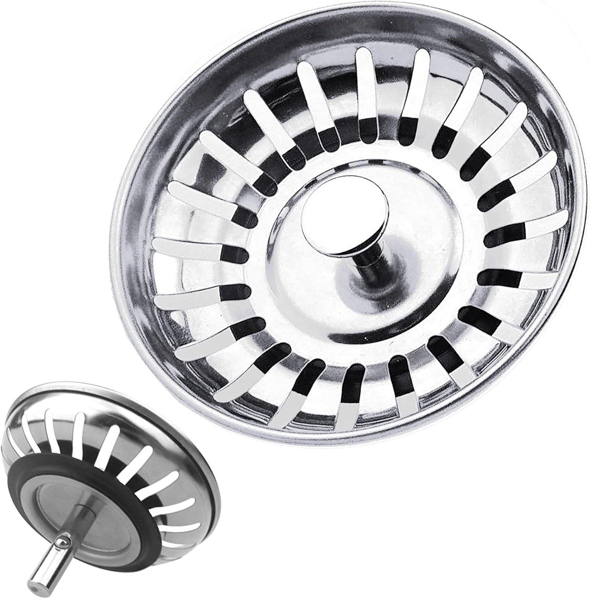 RVS Afvoerplug voor Keuken - Vervangbare Strainer voor Eten en Haar, Geschikt voor 78mm tot 84mm Gaten