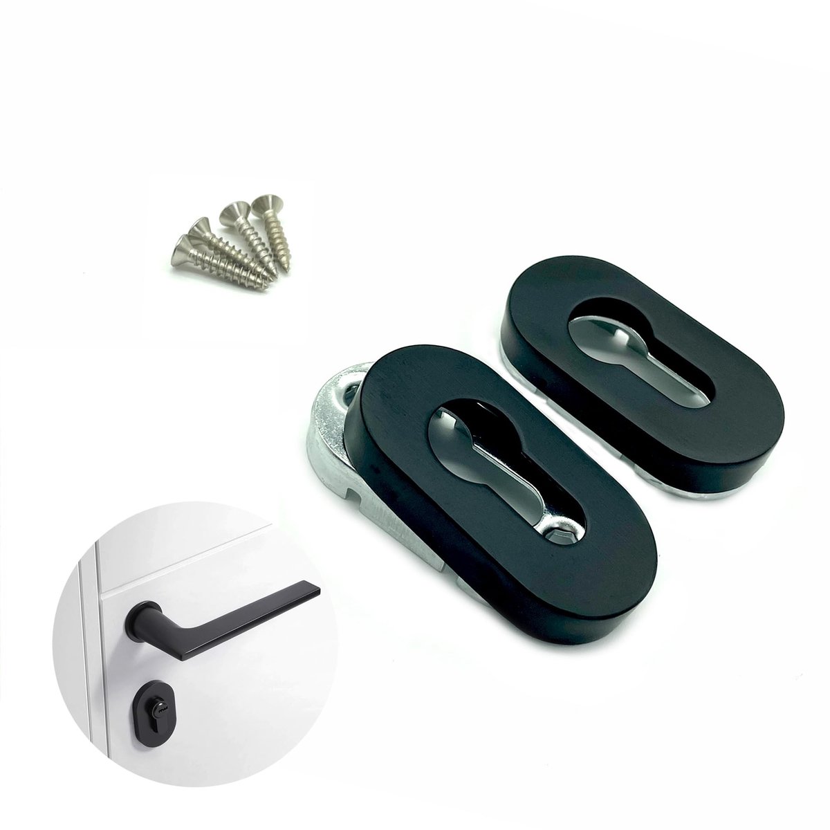 Dailygoods - Dailygoody - Ovale rosettes - Deurhendel set - Hoogwaardige kwaliteit - Mat zwart - Corrosiebestendig - Geschikt voor interieur- en exterieur de.