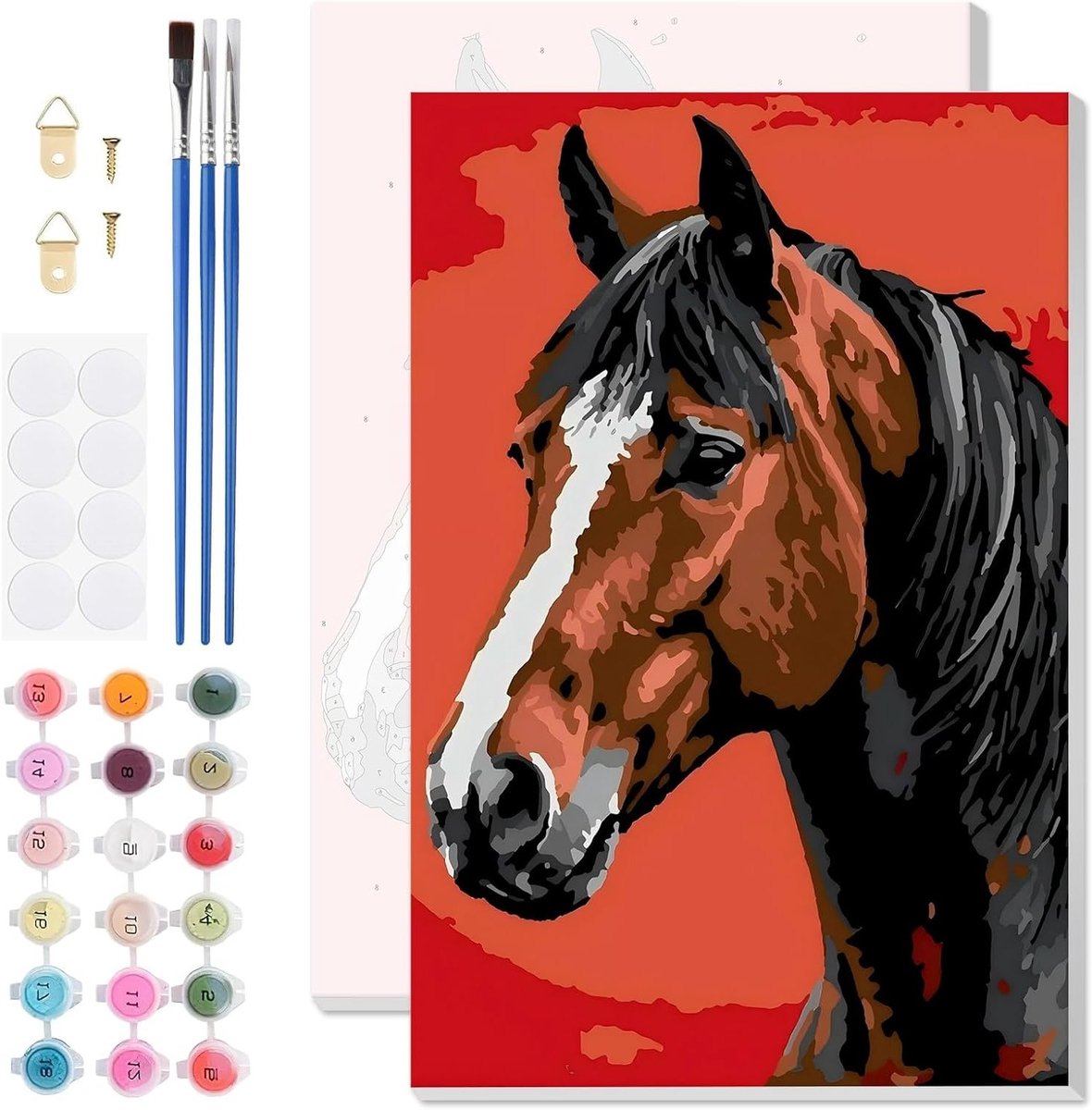 Schilderen op nummers met paarden en dieren, schilderpakket met penseel en acrylverf voor wanddecoratie, cadeau, 20 x 30 cm, creatief hobbyproject voor volwassenen