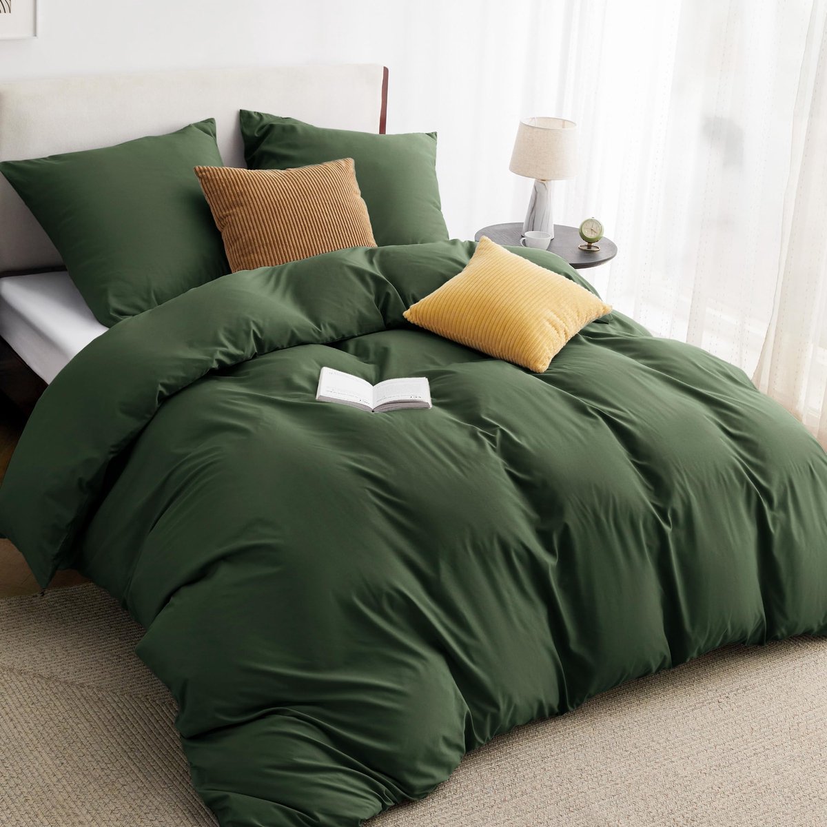 Dailygoods - Dailygoody - Beddengoedset - Dekbedovertrek 155 x 220 cm - Microvezel met Ritssluiting - Grijs-Olijfgroen - 3-delig - Geschikt voor dagelijks gebruik