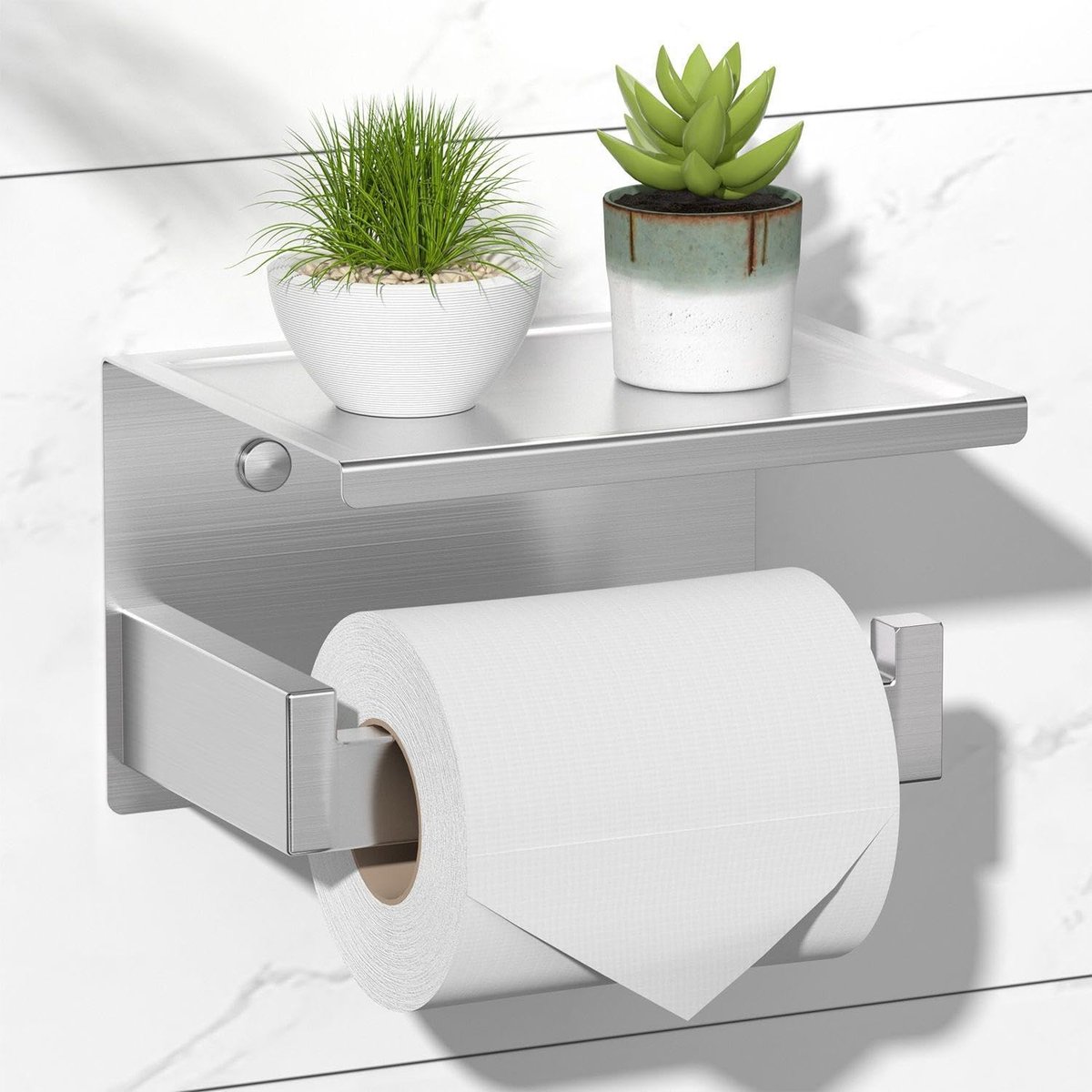 Dailygoody - Toiletpapierhouder - Zelfklevend toiletpapierhouder - Geborsteld nikkel - Toiletrolhouder met plank - Ideaal voor badkamer - Roestvr