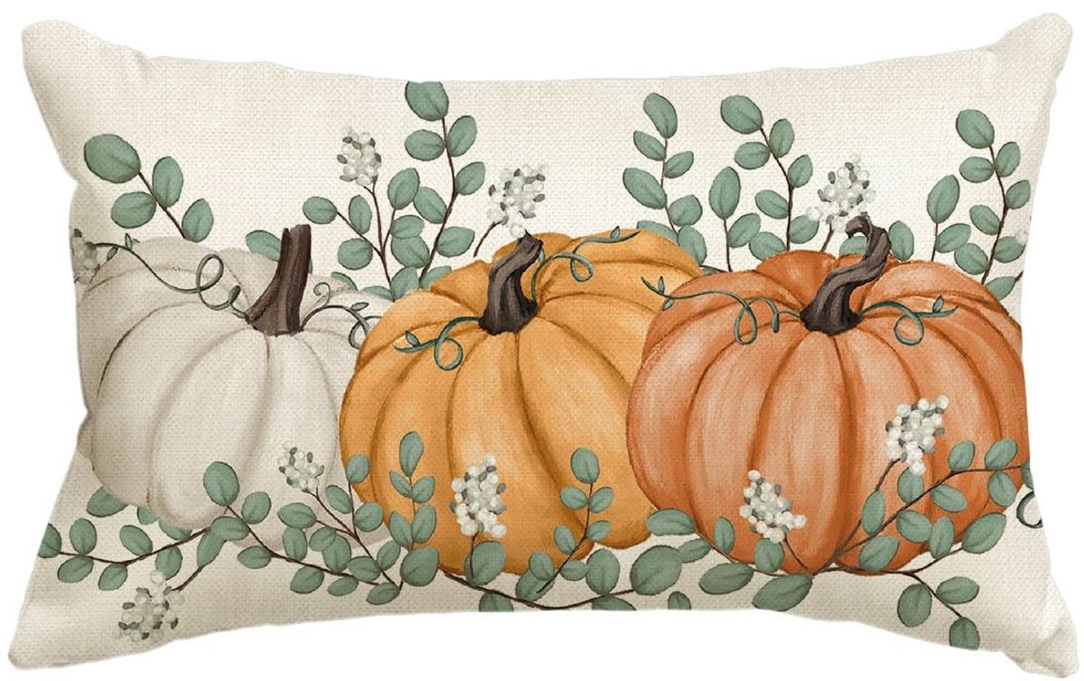 Dailygoody - Sierkussen - Eucalyptus Herfst - Voor een warme uitstraling - Oranje - Seizoenskussen - Decoratie voor woonkamer - 30 x 50 cm