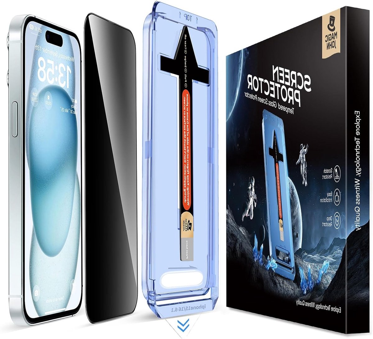 Privacyglas voor iPhone 15 (6.1 inch) - 2-pack, anti-spy, krasbestendig, luchtbelvrij, eenvoudige installatie