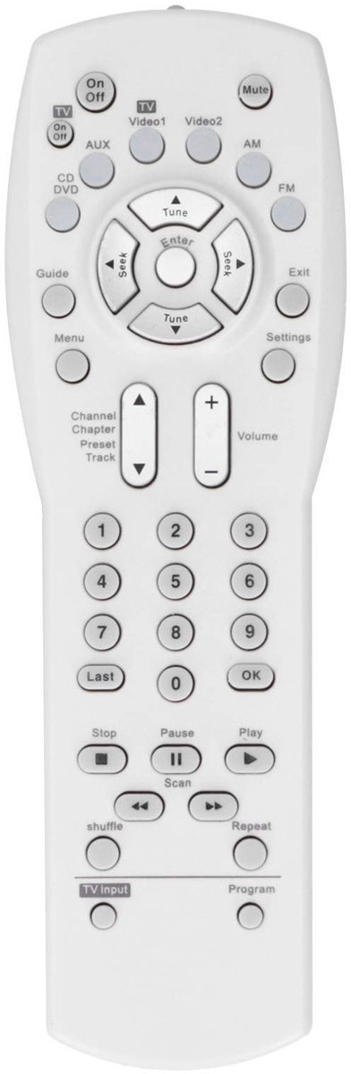 Dailygoods - Dailygoody - Vervangende afstandsbediening - TV/DVD/VCR/AUX - Compatibel met AV 321-serie - Wit - Media Center-controller - Geschikt voor audio/video