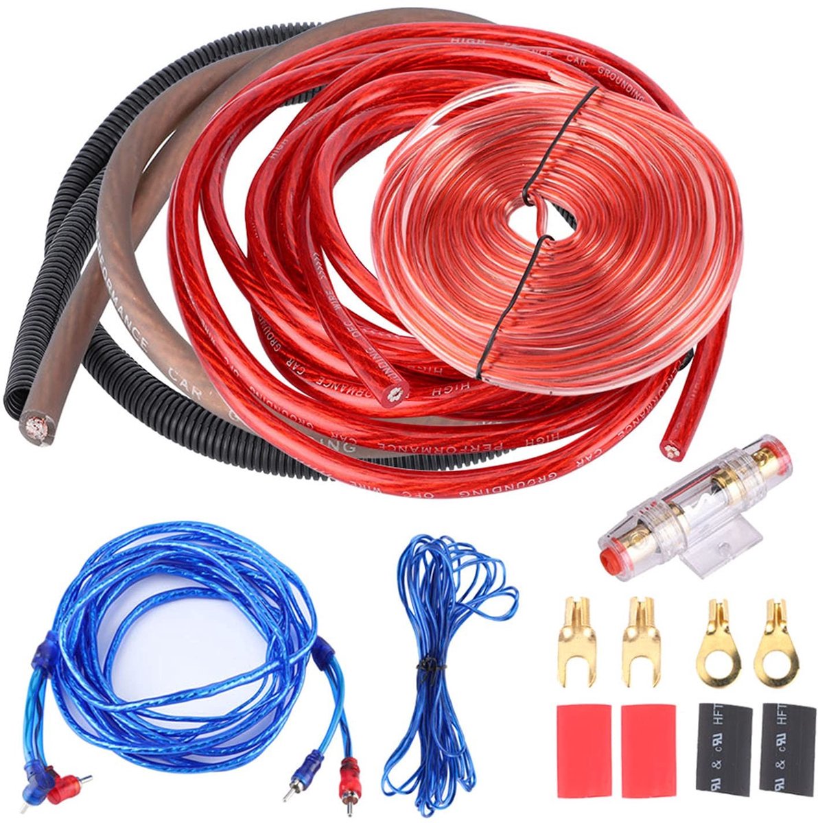 Dailygoods - Dailygoody - Kabelset voor autoversterker - 4 gauge - 2800W - Installatiekabelset - Voor auto-audio-subwoofer - Zekering - Geschikt voor autoversterker