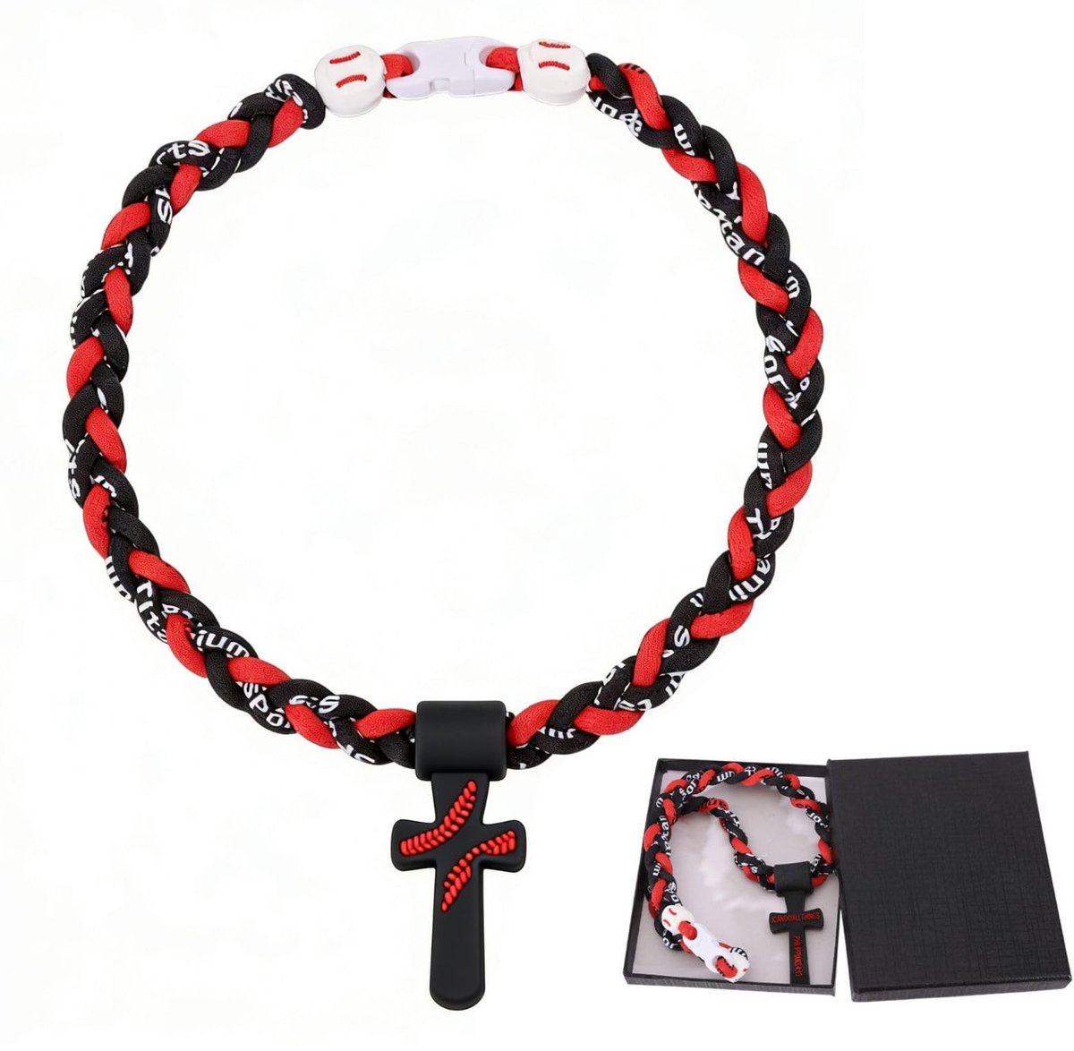 Dailygoods - Honkbalketting 47 cm met Drie-vlecht Touw en Zwarte Geschenkdoos