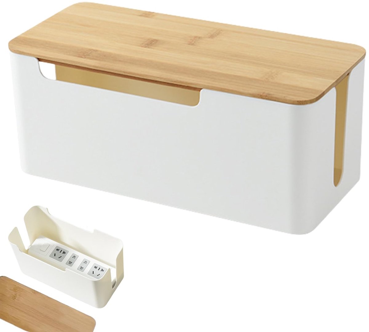 Dailygoods - Dailygoody - Kabelbox - Kabelmanagementbox - Houten deksel - Wit - Kabelorganizer - Voor tv computer router stopcontacten - Groot