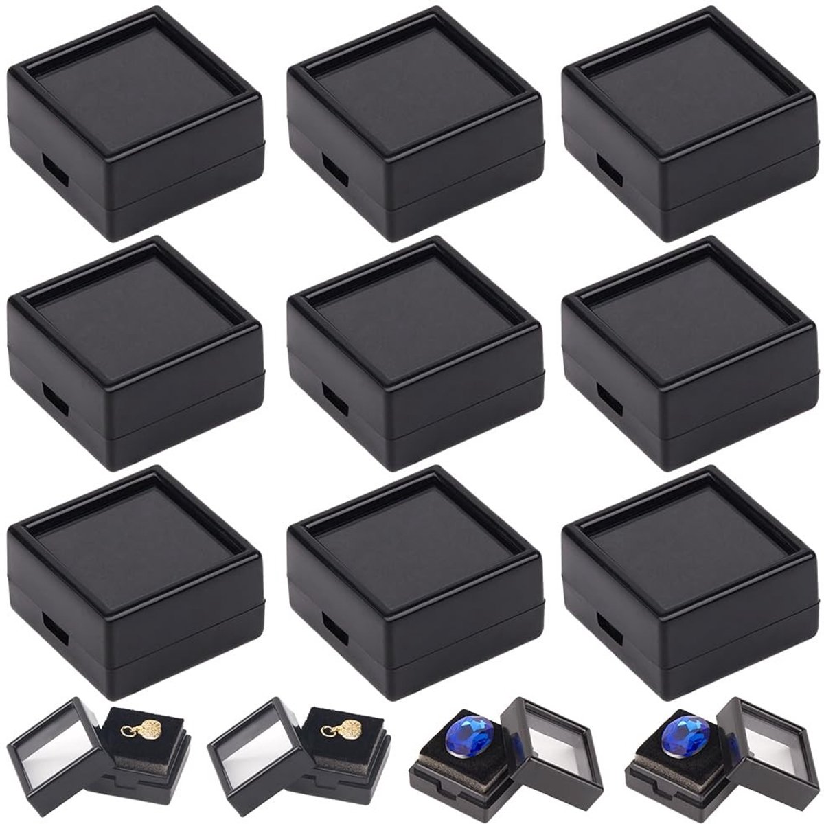Dailygoods - Dailygoody - Edelsteen Displaybox - 20 Stuks - Perfect voor Sieraden - Zwart - Acryl Vitrines - Geschikt voor Ringen en Edelstenen