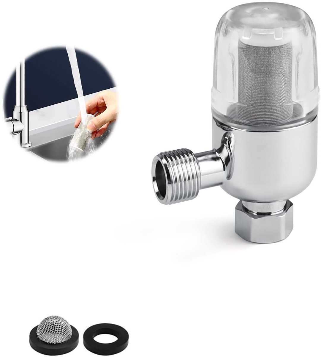 Dailygoods - Dailygoody - Douchefilter - Roestvrij staal - Herbruikbaar - Zilver - Waterfilter - Voor kranen en wasmachines - Universele interface