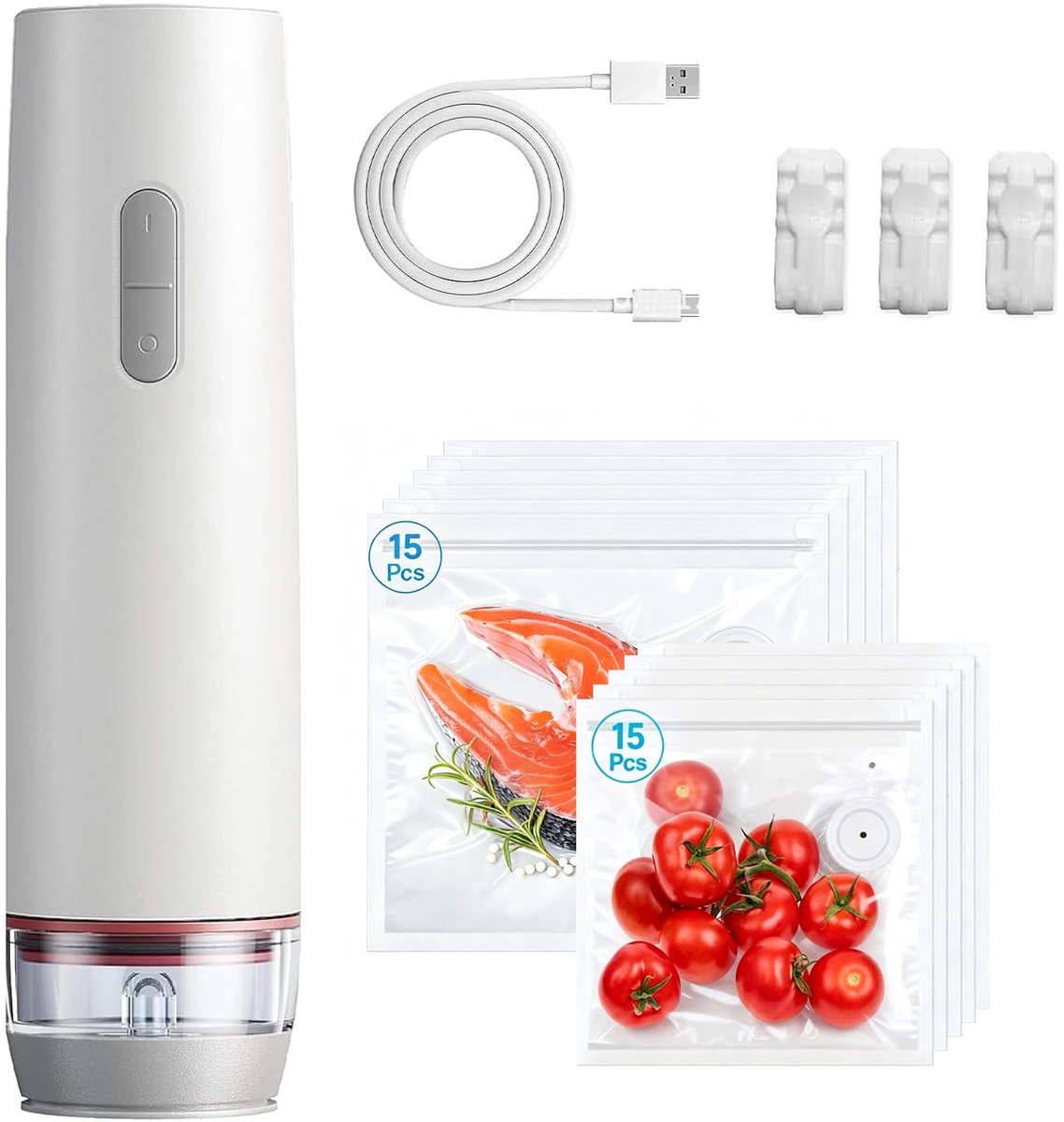 Dailygoods - Handvacuümmachine met 30 Herbruikbare Vacuümzakken voor Voedselverpakking